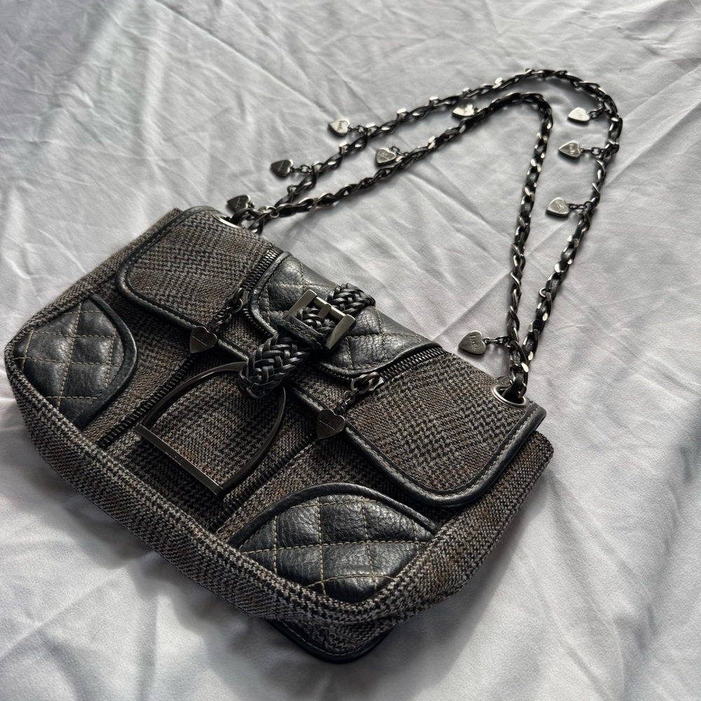 Luella Vintage Two-Way Chain Strap Tweed Handbag